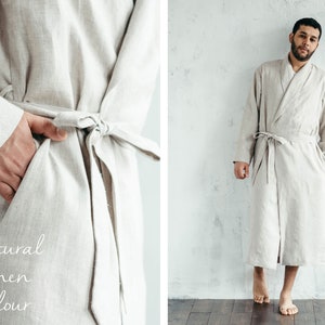 Men's Linen Robe Dressing Gown Gift for Him Wedding Gift for Couples Bathrobe for Men Custom Groom / Groomsmen Gifts Natural Linen