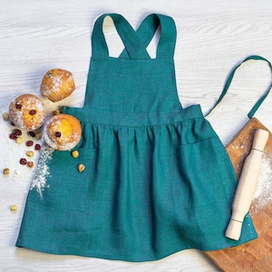 Linen Pinafore Apron for Kids - Girls Baking Apron - Kids Smock Apron - Cross Back Pinafore Apron - Ideal Gift for Kids