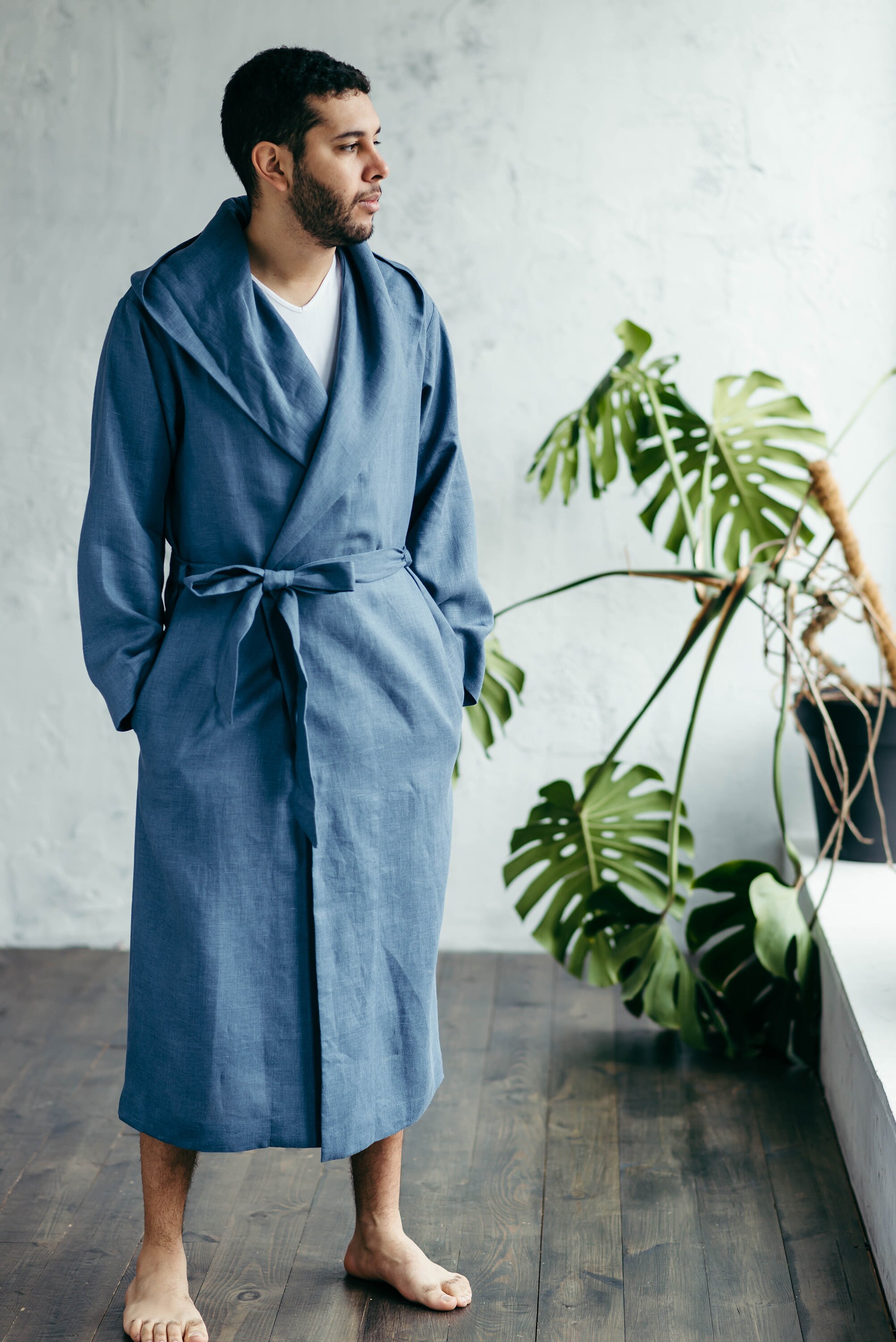 Robe for Men Bathrobe for Men Robe With Hood Linen Etsy