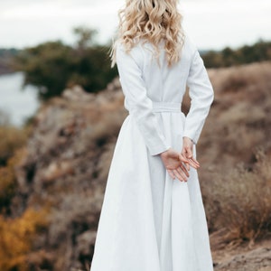 Linen Wedding Dress Wedding Dress with Pockets Simple White Dress with Sleeves Long Linen Wrap Dress Alternative Wedding Dress image 9
