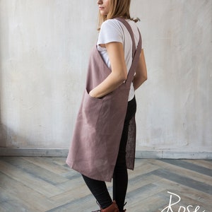 Cross Back Pinafore Apron Women's Linen Crossover Apron Kid's Pinafore Florist Apron Japanese Apron for Artist Choice of Colours Rose Taupe