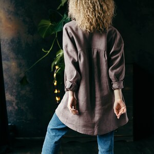 Loose Linen Shirt Casual Linen Shirt Long Sleeve Summer Top Linen Blouses for Women Linen Summer Top Peplum Top image 3