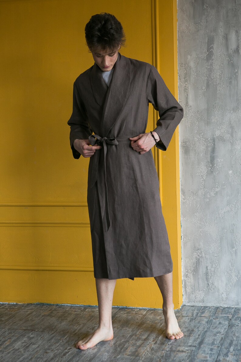 Linen Robe Linen Dressing Gown Robe for Men Bathrobe Men Etsy