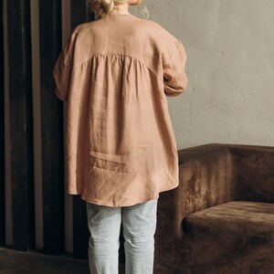Rose taupe linen tunic women relaxed fit full view