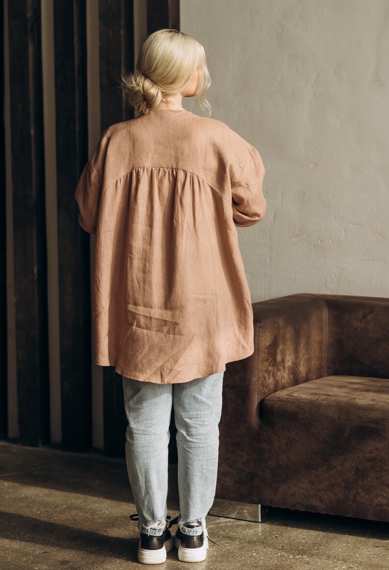 Rose taupe linen tunic women relaxed fit full view