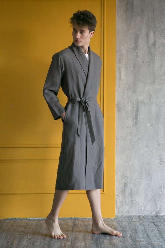 mens linen dressing gown