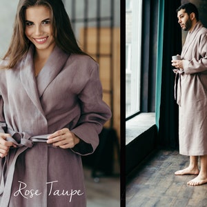 Men's Linen Robe Dressing Gown Gift for Him Wedding Gift for Couples Bathrobe for Men Custom Groom / Groomsmen Gifts Rose Taupe