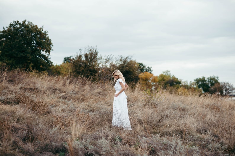 Linen Wedding Dress White Linen Maxi Dress Simple Wedding Gown Eco Wedding Dress Elopement Dress Boho / Beach Wedding Dress image 8