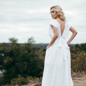 Linen Wedding Dress White Linen Maxi Dress Simple Wedding Gown Eco Wedding Dress Elopement Dress Boho / Beach Wedding Dress image 6