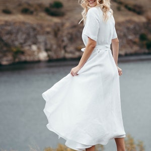 Linen Wedding Dress Wedding Dress with Pockets Simple White Dress with Sleeves Long Linen Wrap Dress Alternative Wedding Dress image 6