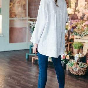 Loose Linen Shirt Casual Linen Shirt Long Sleeve Summer Top Linen Blouses for Women Linen Summer Top Peplum Top image 7