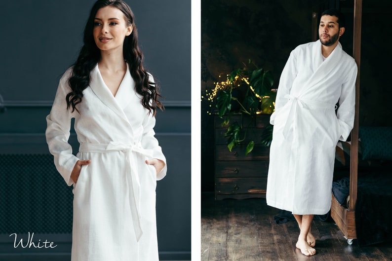 Womens Linen Robe Linen House Robe Bath Robe Ladies Dressing Gown Flax Clothing Plus Size Robe Anniversary Gift Wedding Gift White