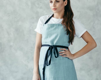 Linen Apron - Half Apron - Apron with Pockets - Waitress Apron - Barista Apron - Work Apron - Mini Apron - Natural Aprons - Short Apron