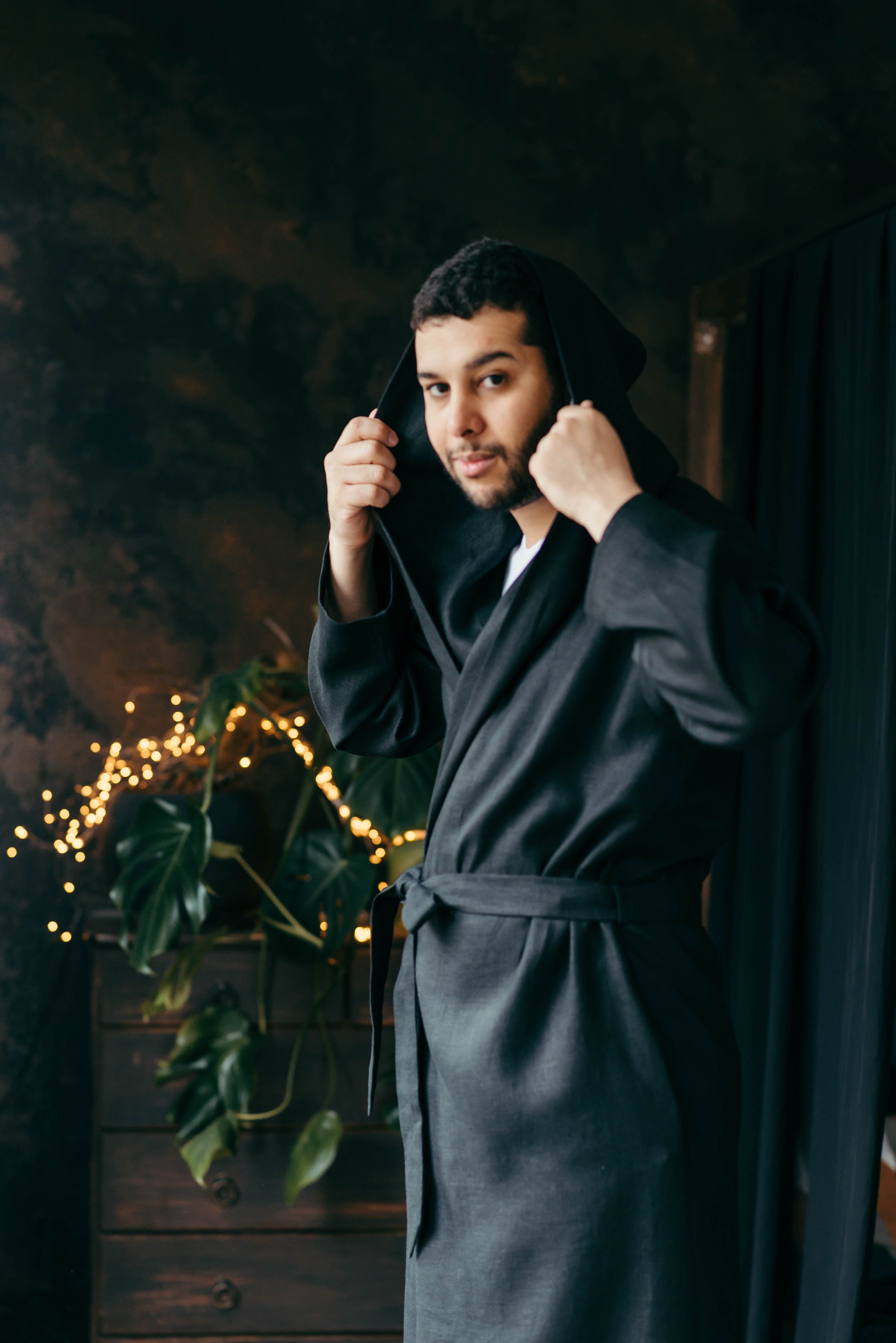 Robe for Men Bathrobe for Men Robe With Hood Linen Etsy