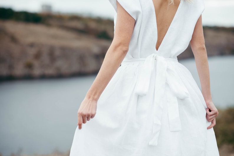 Linen Wedding Dress White Linen Maxi Dress Simple Wedding Gown Eco Wedding Dress Elopement Dress Boho / Beach Wedding Dress image 7