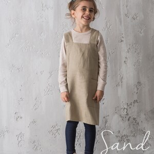 Linen Apron for Kids Apron with Pockets Linen Pinafore Cross Back Japanese Apron Children Craft Baking Pinafore Montessori Gift Sand