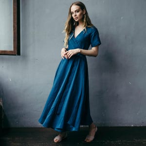 Long Linen Wrap Dress · Maxi Flowy Linen Dress · Boho Bridesmaid Dress · Summer Wedding Guest Outfit · Custom Size Available