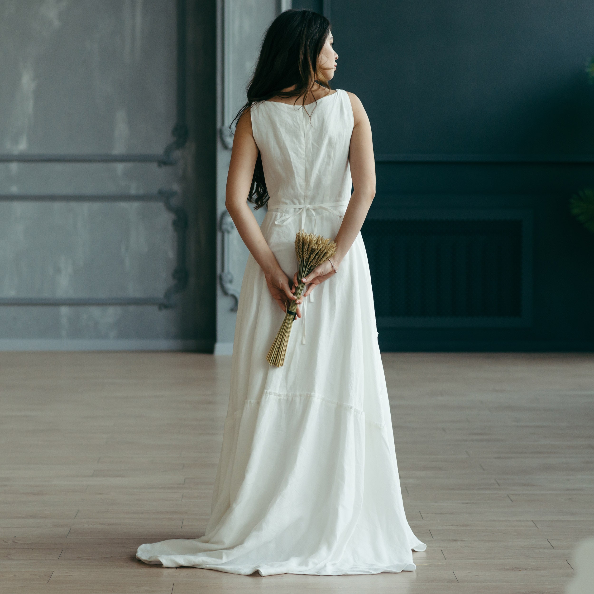 White Linen Wedding Dress for Elopement, Beach and Destination Weddings -  Etsy