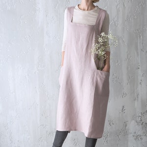 Cross Back Pinafore Apron Women's Linen Crossover Apron Kid's Pinafore Florist Apron Japanese Apron for Artist Choice of Colours Pink Heather