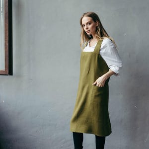 Linen Cross-Back Pinafore Apron | No-Ties Smock for Women and Kids | Gift for Baker & Florist