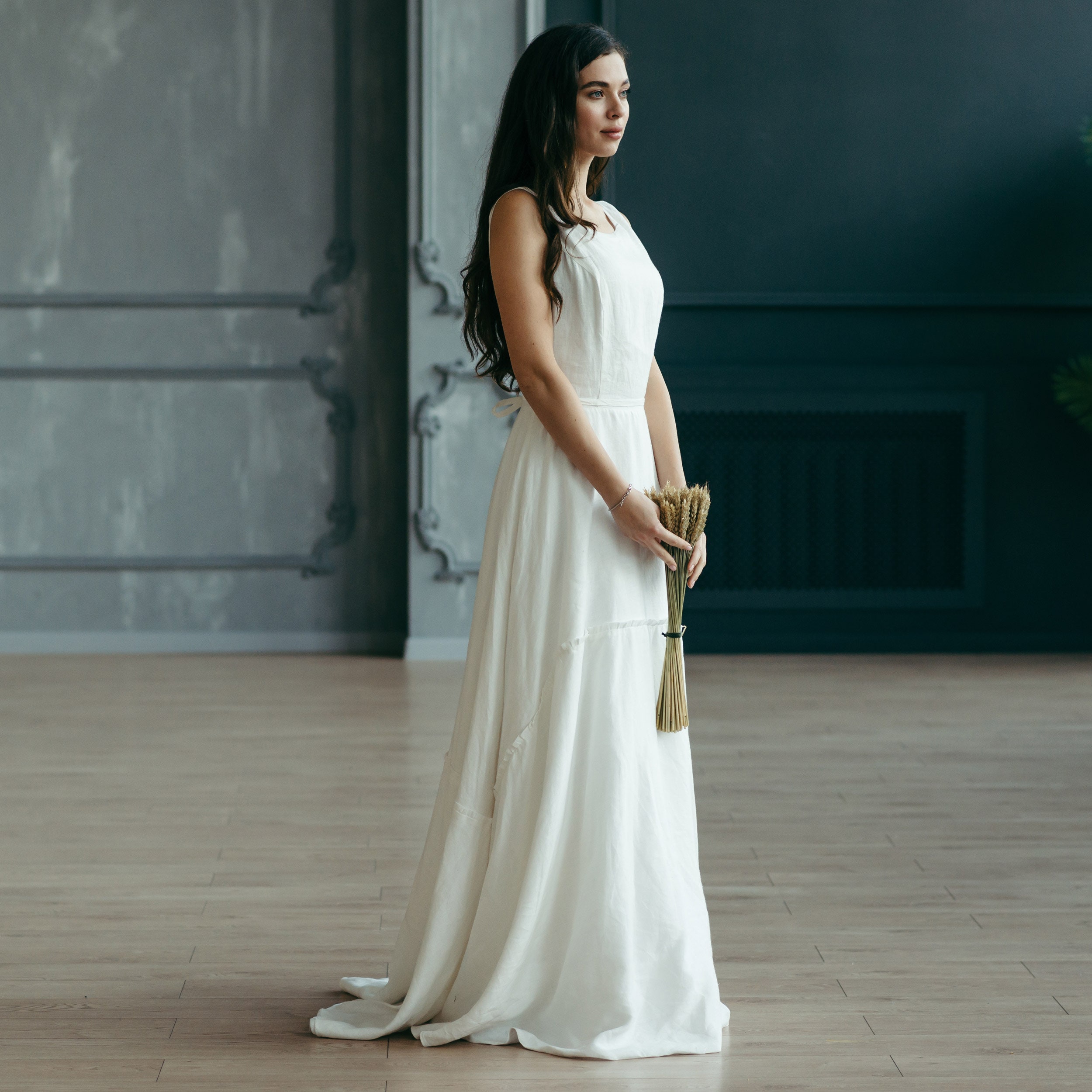 White Linen Wedding Dress for Elopement, Beach and Destination Weddings