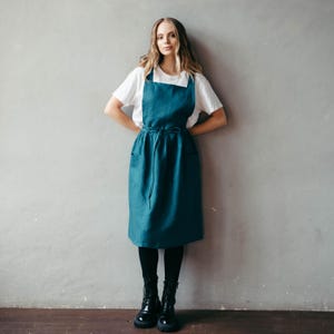 Linen Dress Pinafore Apron - Cross-Back Smock Apron for Women and Kids - Gift for a Young Artist