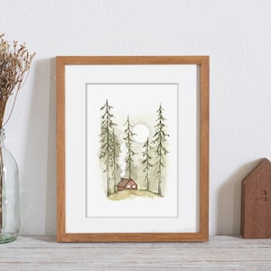 Cozy Cabin Watercolor Painting: Forest Home Art Print - Etsy