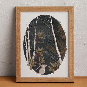 Winter Mice Illustration Print: Birch Forest Folk Art