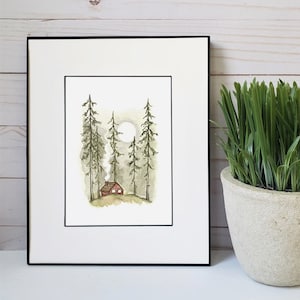 Cozy Cabin Watercolor Painting: Forest Home Art Print - Etsy