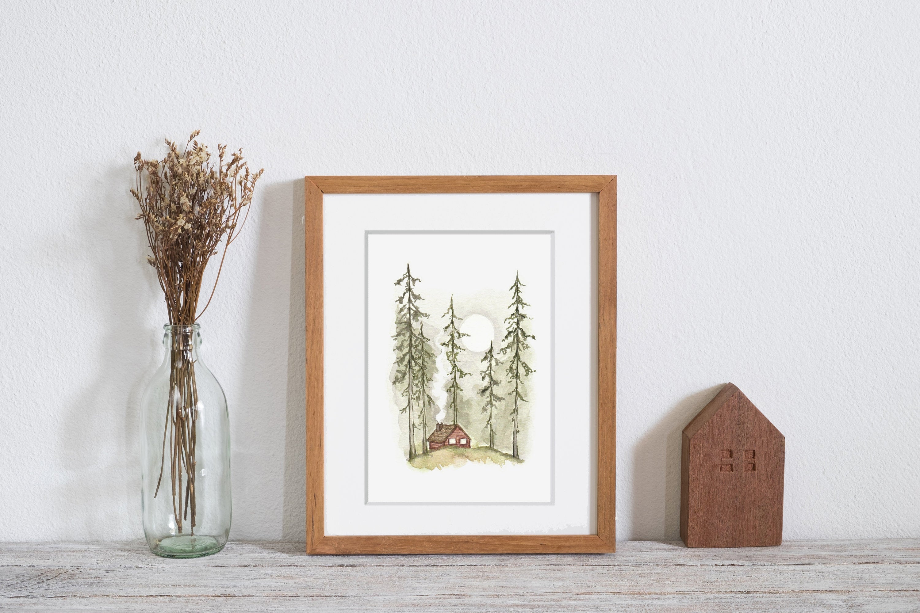 Cozy Cabin Watercolor Painting: Forest Home Art Print - Etsy