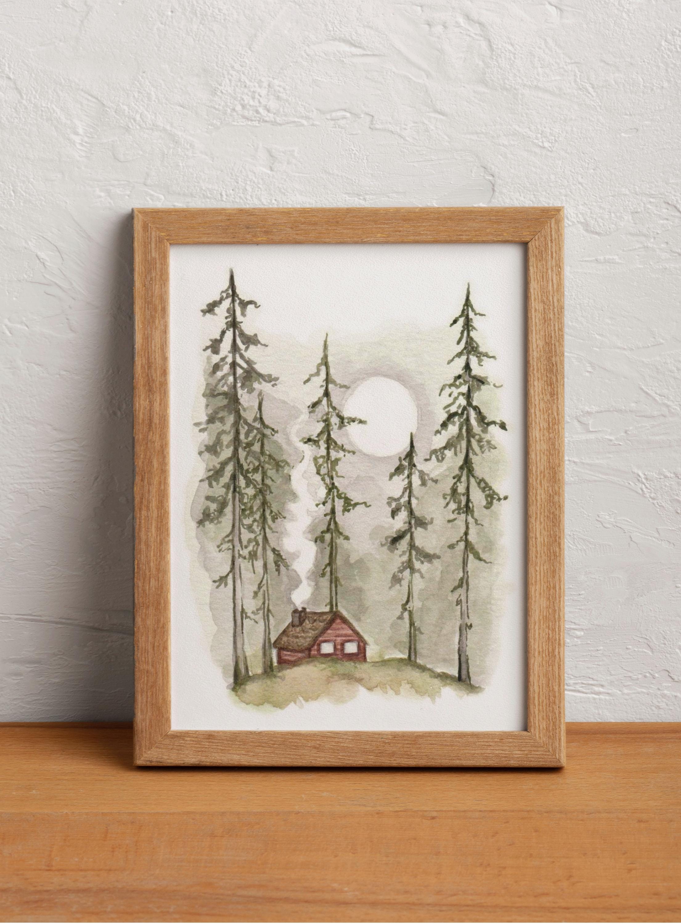 Cozy Cabin Watercolor Painting: Forest Home Art Print - Etsy