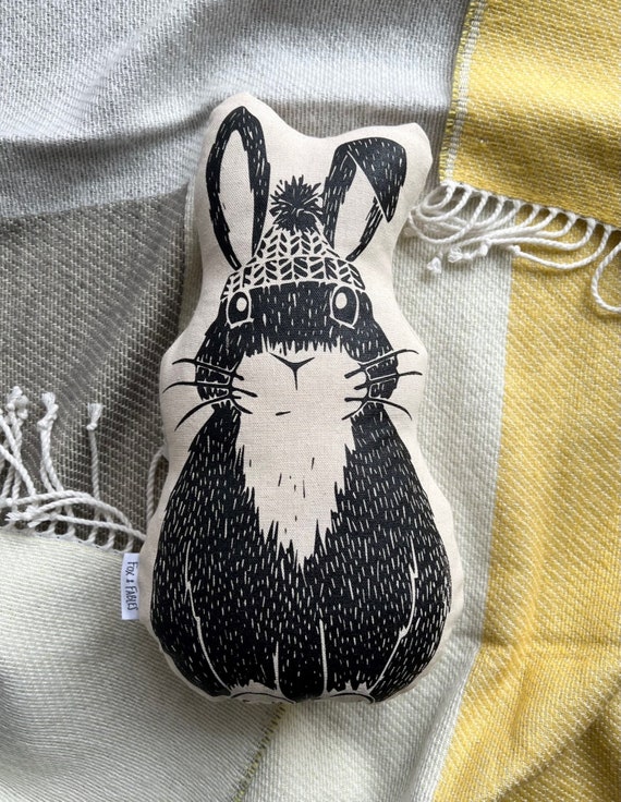 THROW PILLOW Rabbit Monsters Folk Art Print Whimsical Home 