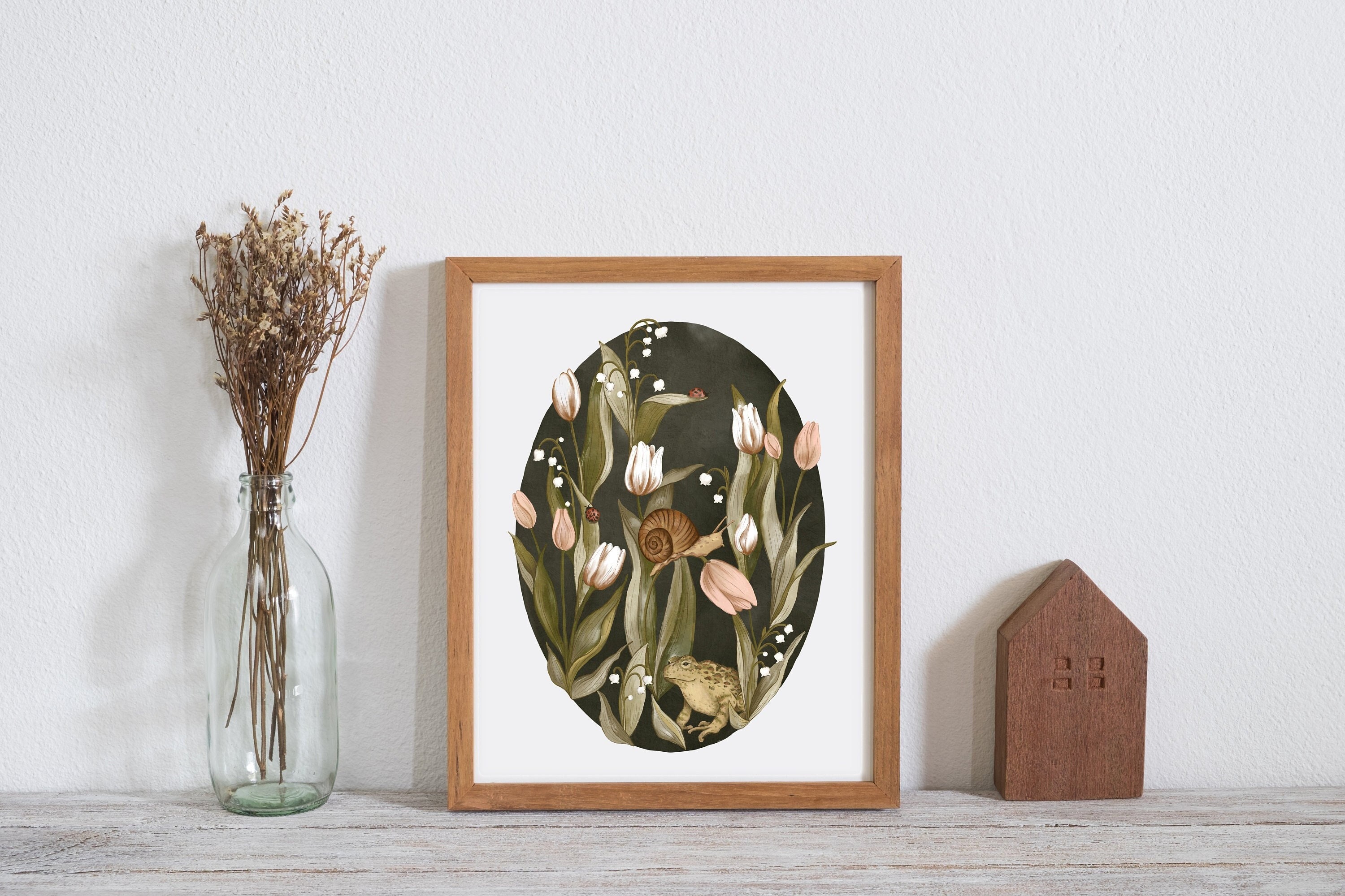 Spring Floral Toad Illustration Print Tulips Lily Gouache Etsy