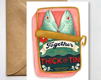 Thru Thick & Tin Greeting Card, Blank Inside Romantic Vintage Illustration
