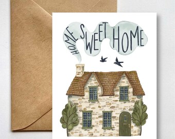 Sweet Cottage Home Housewarming Greeting Card, Handmade Vintage Illustration, Cottage Core Gift