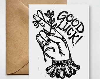Good Luck Block Printed Cards, Handmade Artist Linocut Greeting Card