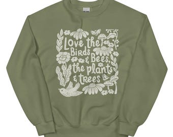Felpa Love Birds & Bees: illustrazione della natura stravagante
