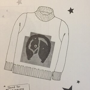 May include: Knitting pattern insert for a sweater with a geometric design. The pattern is for Knit-O-Graf patterns number 500 or 505. The text "Send for COMPLETE CATALOG" is included.