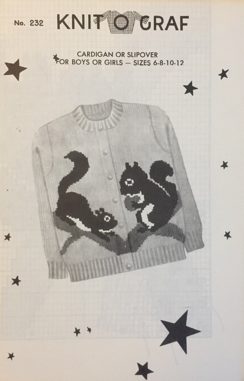 sold by owner Knit-O-Graf #232 Vintage Squirrel Sweater Knitting Pattern!