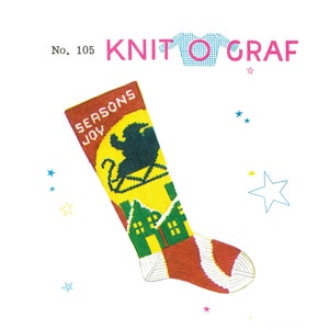 PDF Knit-O-Graf Sleigh Stocking #105 Vintage Knitting Pattern - Print at Home!