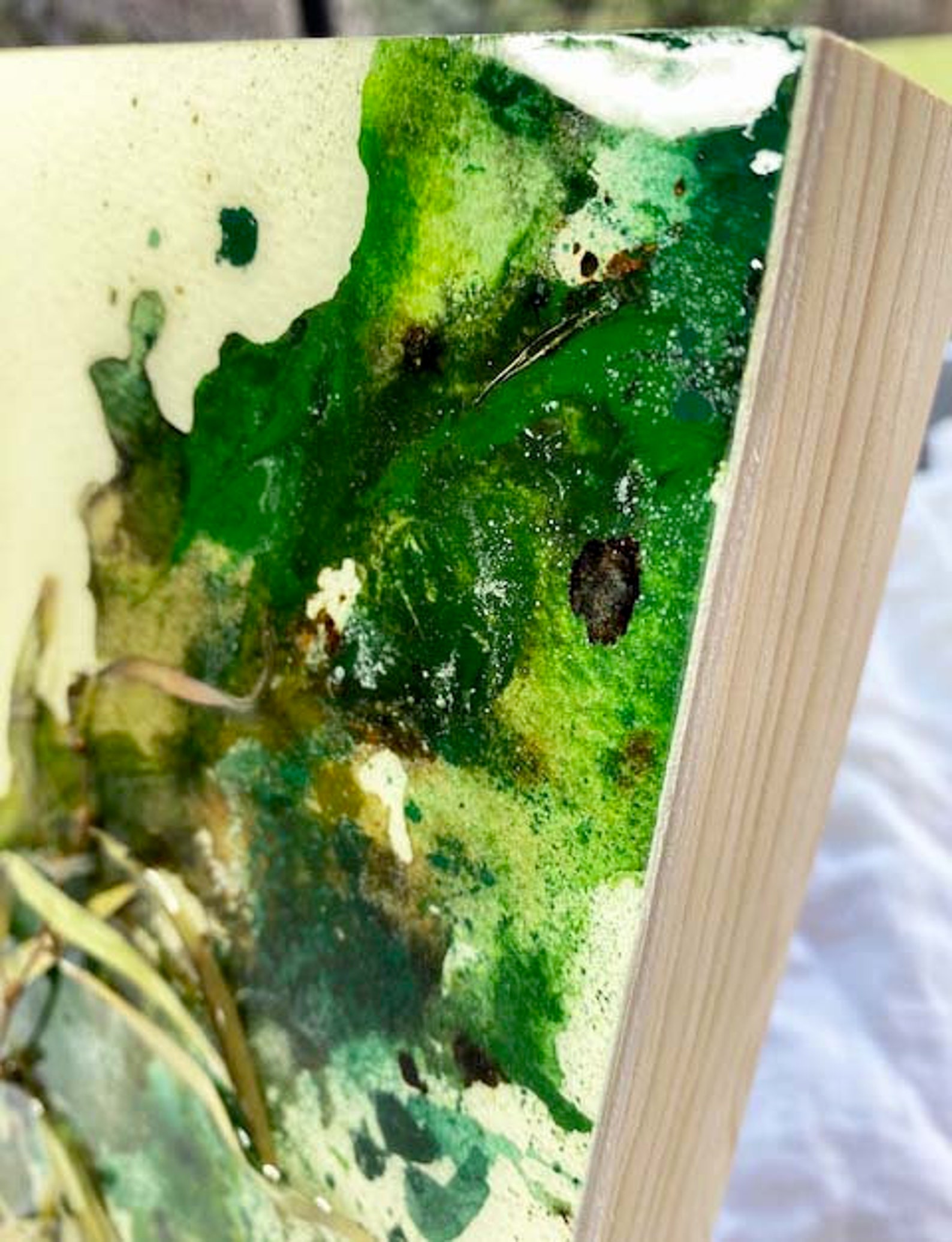 Resin Set Original Artwork With Leaf Detail on Wooden Art Board. Etsy