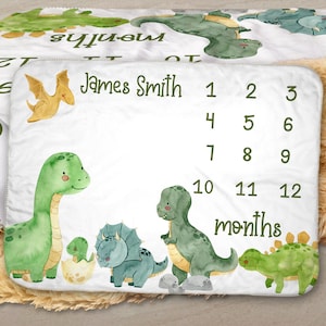 Dinosaur Milestone Blanket, Dino Baby Milestone Blanket, Dinosaur Baby Boy Blanket, Personalized Monthly Baby Blanket, Dino Photo Prop