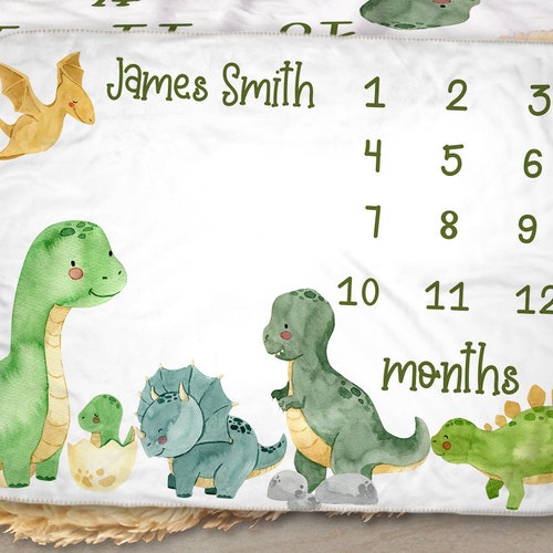 Dinosaur Milestone Blanket Dino Baby Milestone Blanket Etsy