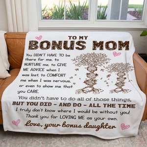Personalized Bonus Mom Blanket, Blanket from Bonus Daughter Son, Step Mom Blanket, Stepmother Blanket, Mothers Day Blanket, Bonus Mom Gift
