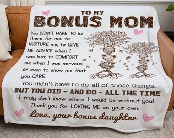 Personalized Bonus Mom Blanket, Blanket from Bonus Daughter Son, Step Mom Blanket, Stepmother Blanket, Mothers Day Blanket, Bonus Mom Gift