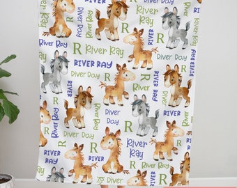 Personalized Horse Baby Blanket, Farm Baby Blanket, Toddler Birthday Gift, Horse Baby Shower, Horse Nursery, Farm Animal Baby Shower Gift