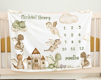 Dragon Milestone Blanket, Personalized Baby Month Blanket, Dragon Nursery, Dragon Baby Shower Gift, Dragon Nursery, Dragon Growth Blanket