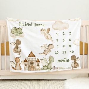 Dragon Milestone Blanket, Personalized Baby Month Blanket, Dragon Nursery, Dragon Baby Shower Gift, Dragon Nursery, Dragon Growth Blanket