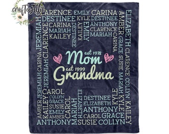 Grandma Blanket Personalized Gifts for Mom, Grandma Mothers Day Gift for Grandma, Blanket With Grandkids Names, Gigi Mimi Blanket Gift