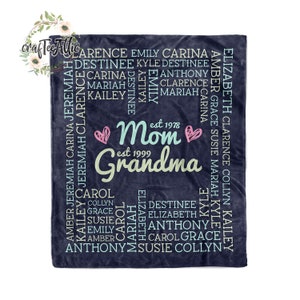 Grandma Blanket Personalized Gifts for Mom, Grandma Mothers Day Gift for Grandma, Blanket With Grandkids Names, Gigi Mimi Blanket Gift